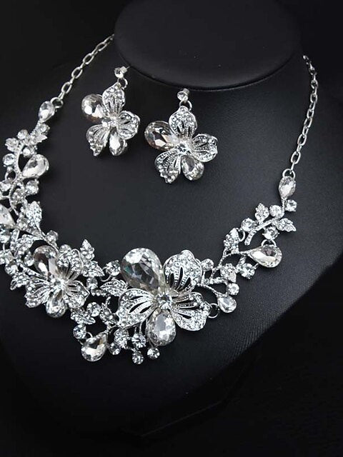 1 set Cubic Zirconia Rhinestone Alloy Bridal Jewelry Earrings Necklace For Women's Fall Wedding Pendant Necklace Set