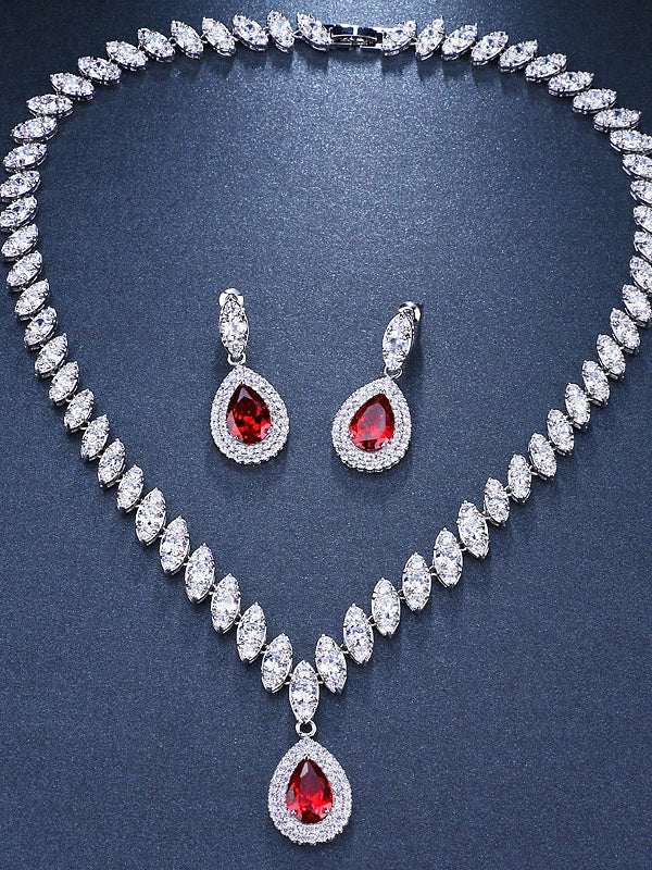 1 set Cubic Zirconia Copper Imitation Diamond Bridal Jewelry Earrings Necklace For Women's Fall Wedding Pendant Necklace Set