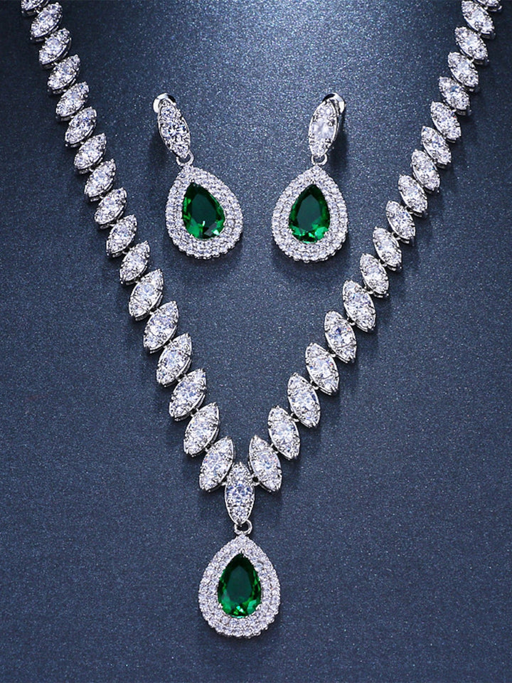 1 set Cubic Zirconia Copper Imitation Diamond Bridal Jewelry Earrings Necklace For Women's Fall Wedding Pendant Necklace Set