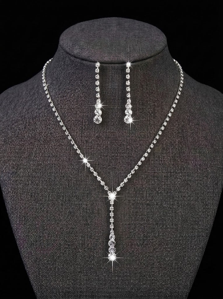 1 Set Bridal Jewelry Two-piece Classic Cubic Zirconia Wedding Jewelry For Bride Earrings & Necklace