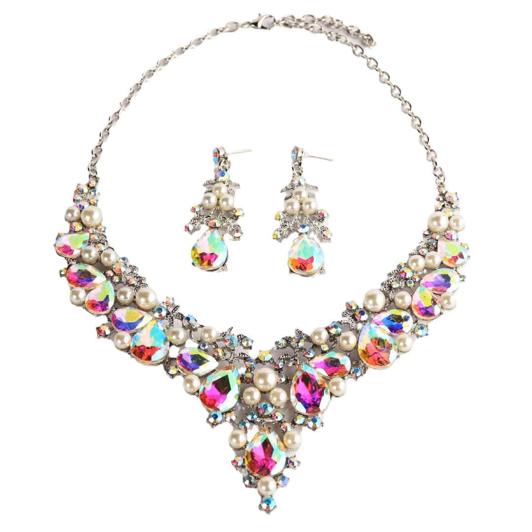 1 set 3 Pieces Rhinestone Jewelry Earrings Necklace For Women's Wedding