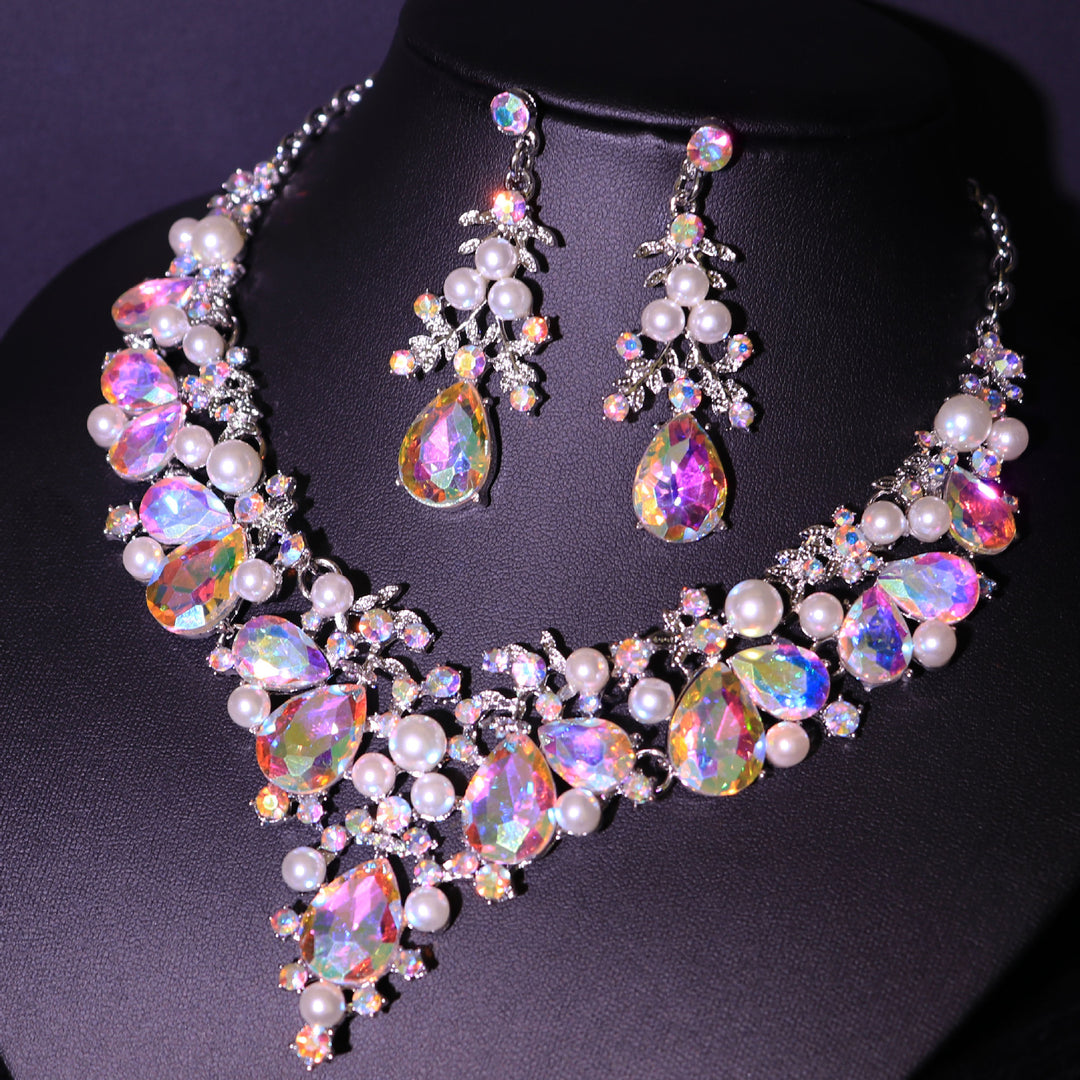 1 set 3 Pieces Rhinestone Jewelry Earrings Necklace For Women's Wedding