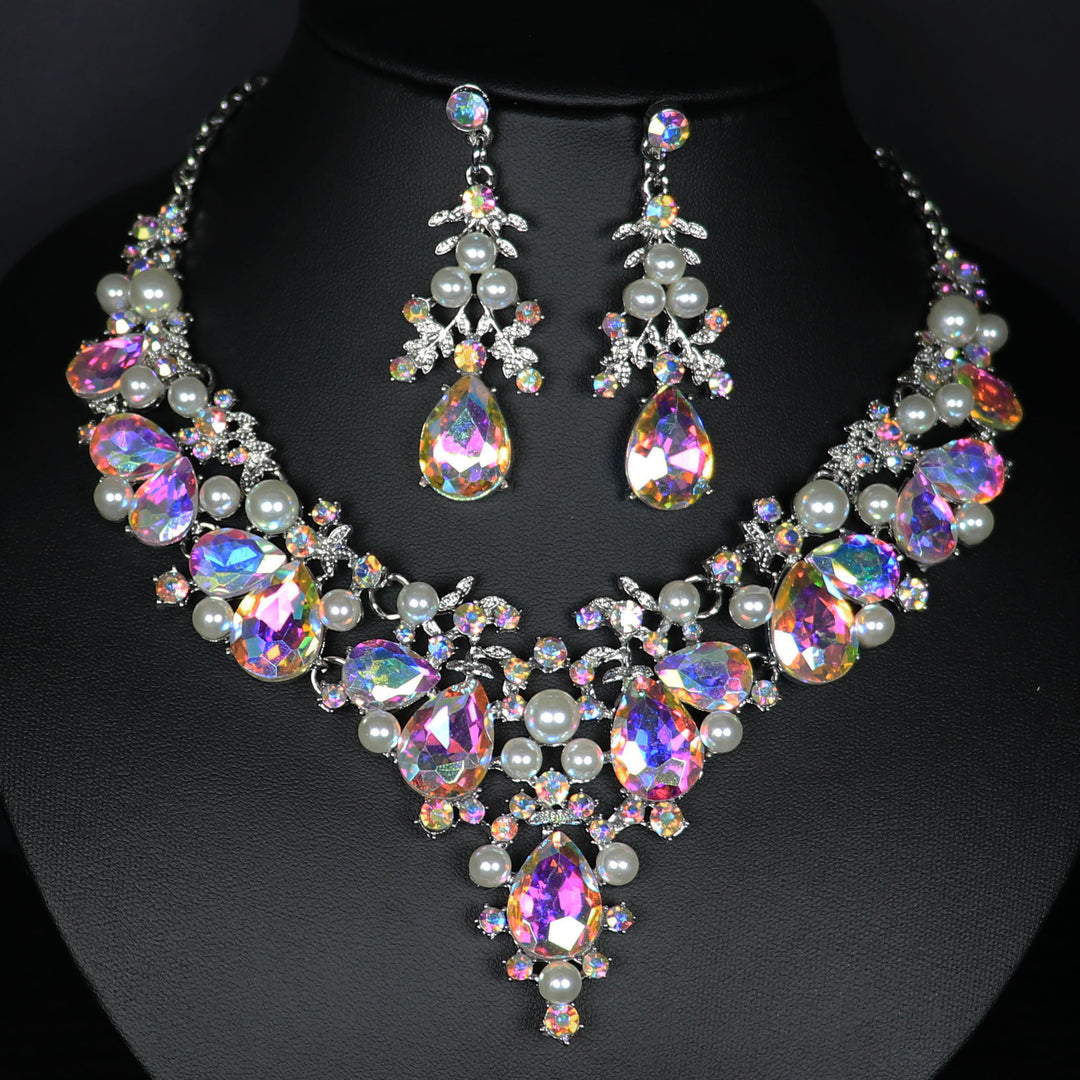 1 set 3 Pieces Rhinestone Jewelry Earrings Necklace For Women's Wedding