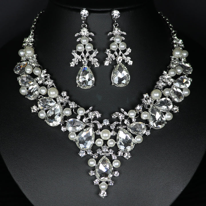 1 set 3 Pieces Rhinestone Jewelry Earrings Necklace For Women's Wedding