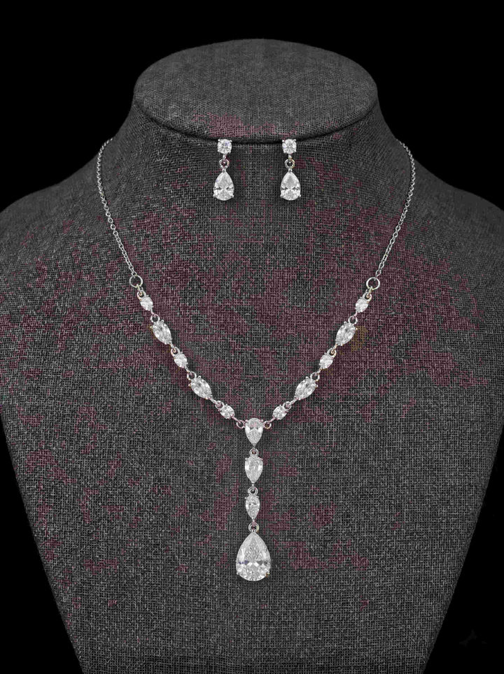 1 Set Bridal Jewelry Two-piece Classic Pear Cubic Zirconia Wedding Jewelry For Bride Earrings & Necklace
