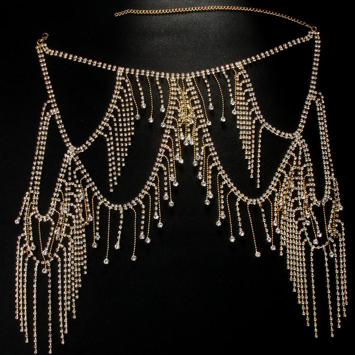 Luxury Elegant Rhinestone Tassel Body Chain Dress Accessories