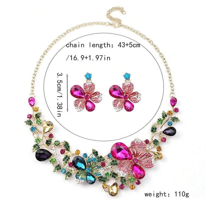 Women's Color-Plated Crystal Glass Exaggerated Flower Jewelry Set