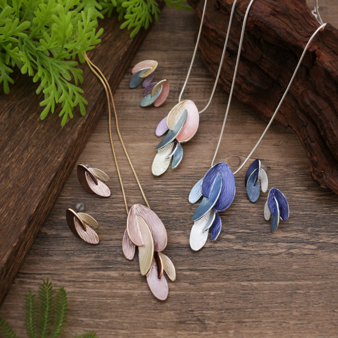 Stylish Enamel Irregular Petal Earrings Necklace Two Pieces Jewelry Set