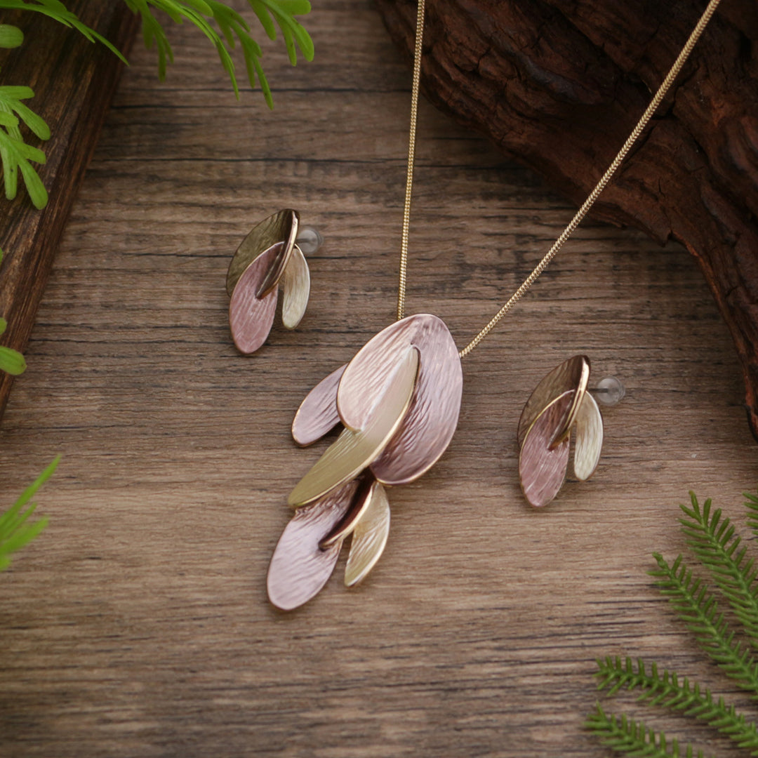 Stylish Enamel Irregular Petal Earrings Necklace Two Pieces Jewelry Set