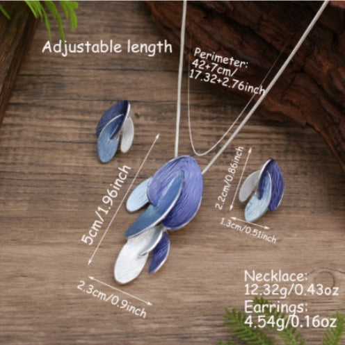 Stylish Enamel Irregular Petal Earrings Necklace Two Pieces Jewelry Set