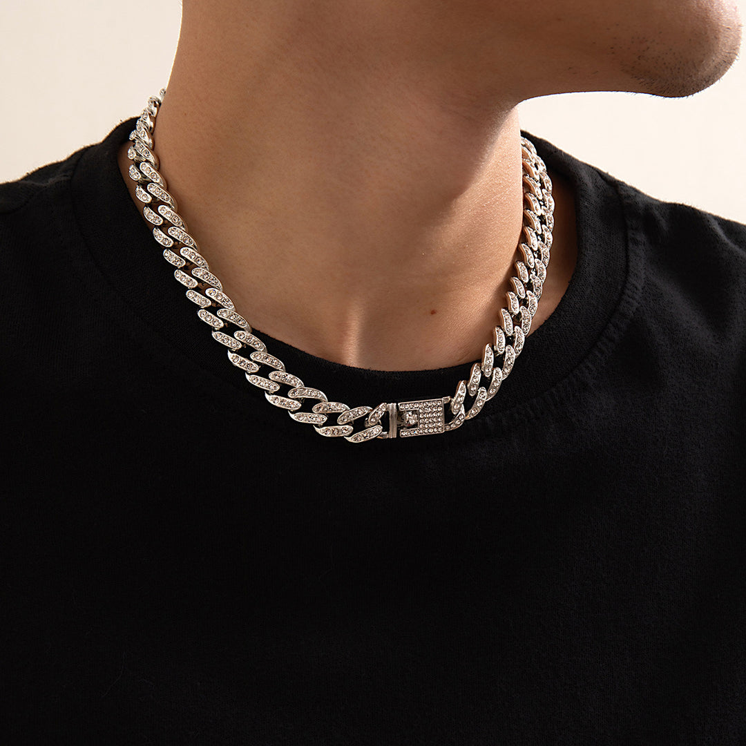 Men's Cool High End White Rhinestone Alloy Cuban Chain Necklace