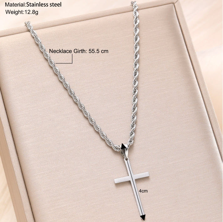 KC Gold Thin Spiral Chain Cross Pendant Minimalist Necklace