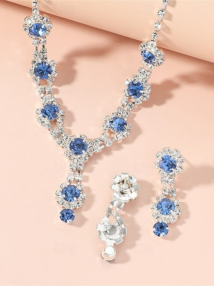 Jewelry Set Two-piece Suit Royal Blue Rhinestone 1 Necklace Earrings Women's Elegant Jewelry Set For Wedding Party 