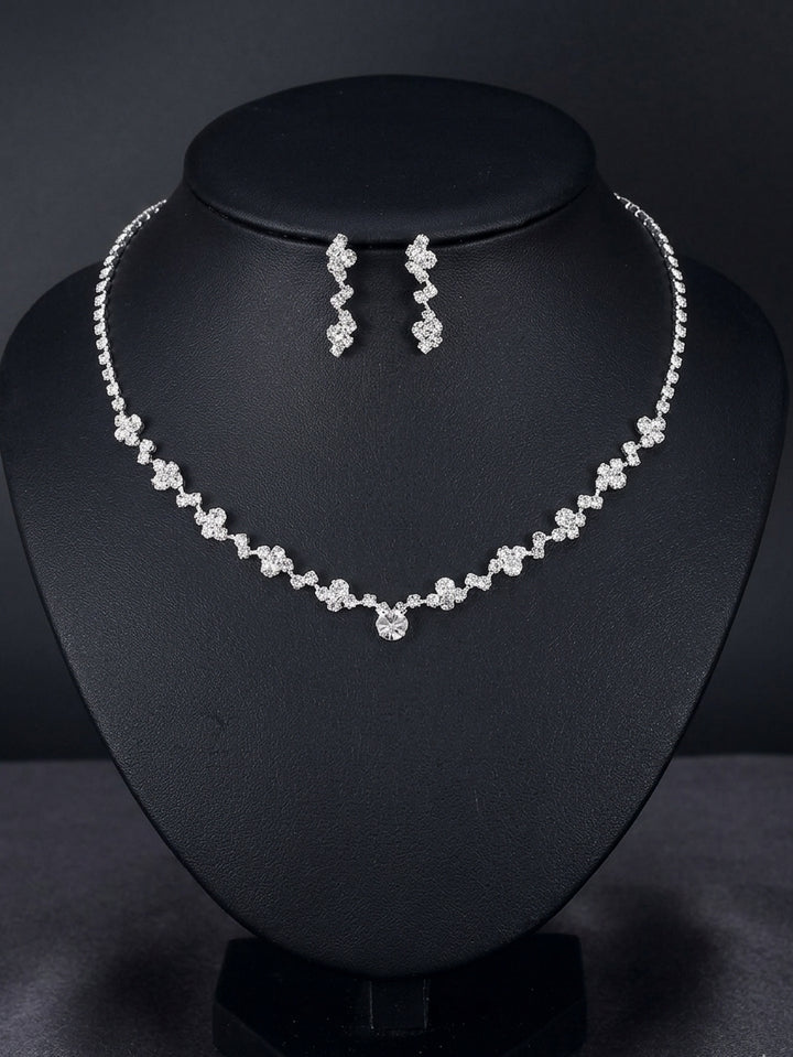 1 set Bridal Jewelry Two-piece Suit Rhinestone Imitation Diamond Necklace Earrings Women's Jewelry Set  For Wedding Gift