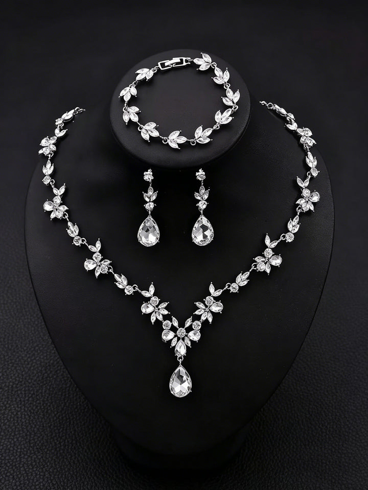 1 set Bridal Jewelry Three-piece Suit Rhinestone Imitation Diamond Necklace Earrings Bracelet Women's Jewelry Set  For Wedding Gift