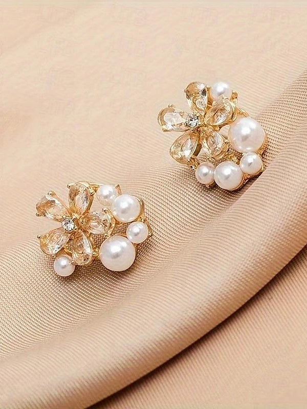 Stud Earrings For Women's Wedding Work Daily  Classic Floral Gold Earrings