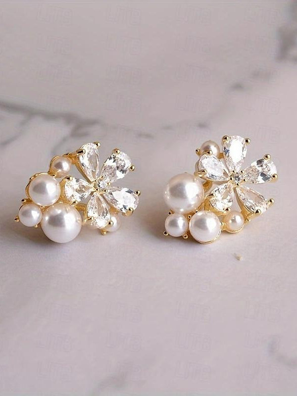 Stud Earrings For Women's Wedding Work Daily  Classic Floral Gold Earrings