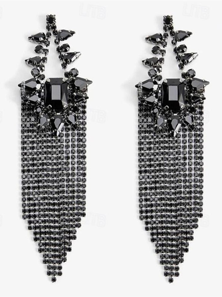 Tassel Fringe Precious Statement Imitation Diamond Earrings For Women's Wedding Work Daily