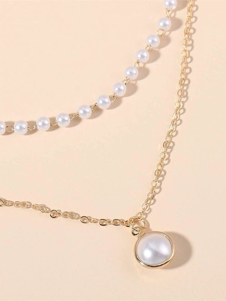 Imitation Pearl Chrome Necklace for Wedding Valentine's Day Daily Double Layered Necklace Wedding Jewelry