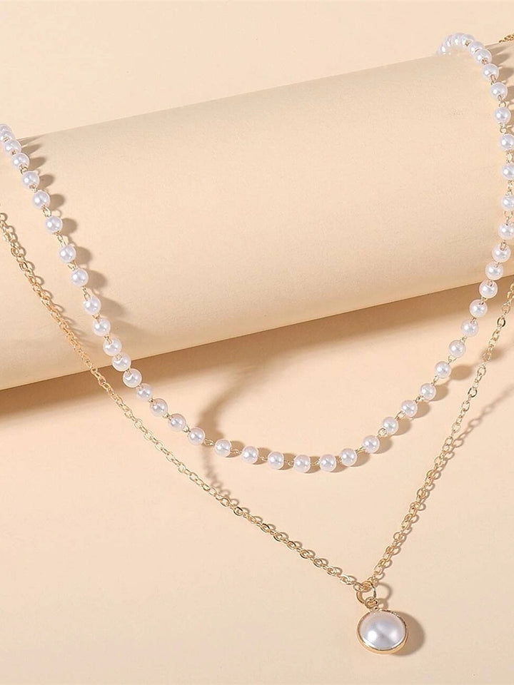 Imitation Pearl Chrome Necklace for Wedding Valentine's Day Daily Double Layered Necklace Wedding Jewelry