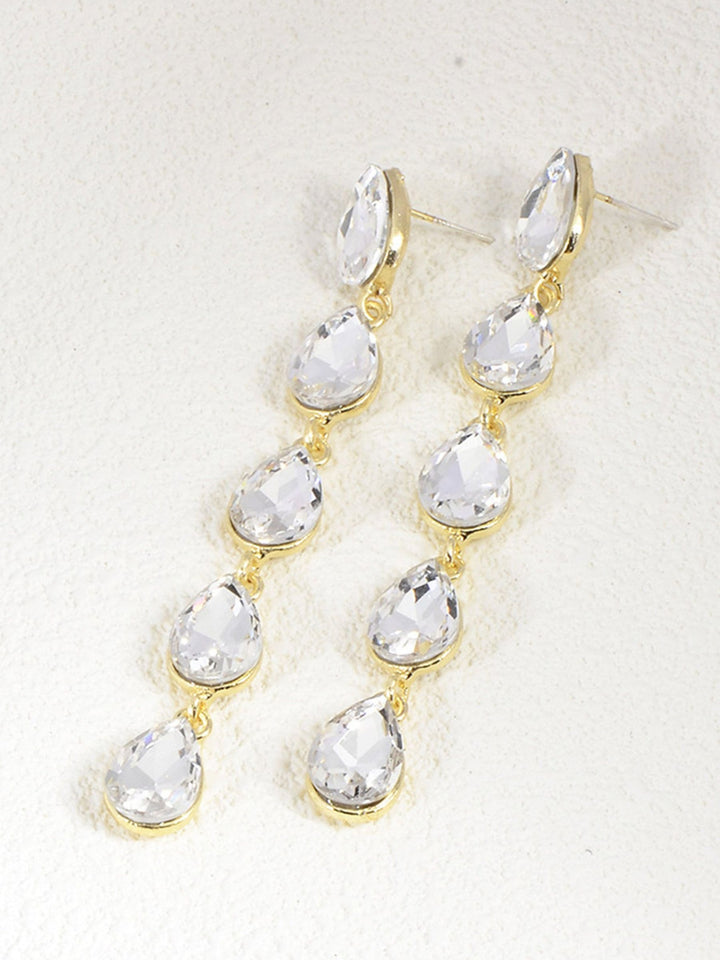 Women's Long Drop Minimalist Earrings with Teardrop Rhinestones