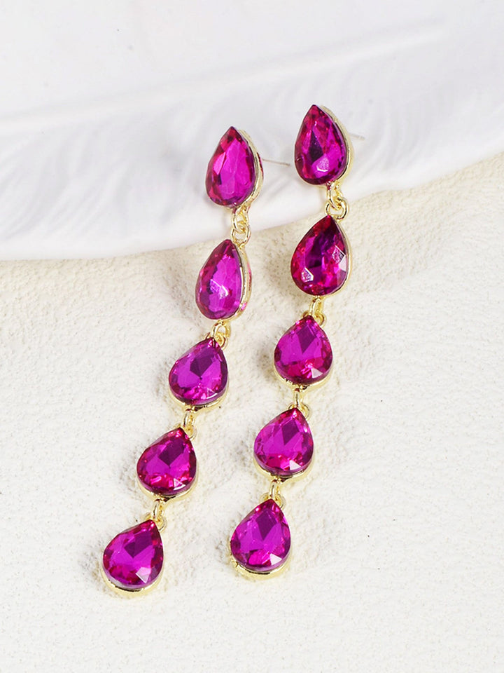 Women's Long Drop Minimalist Earrings with Teardrop Rhinestones