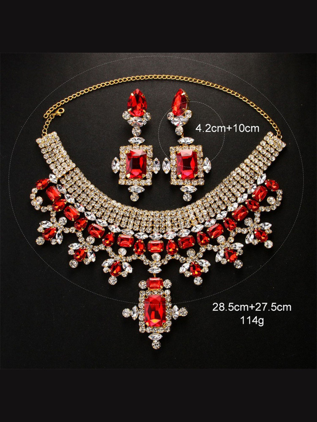 Elegant Luxurious Red Rhinestone Delicated Earring and Necklace Set for Women