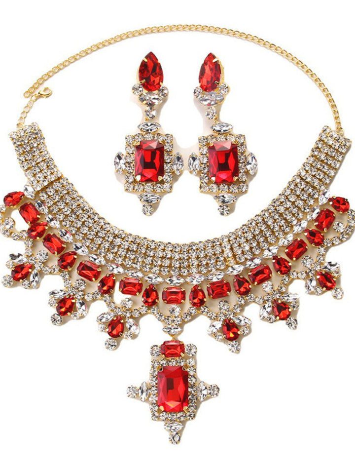 Elegant Luxurious Red Rhinestone Delicated Earring and Necklace Set for Women