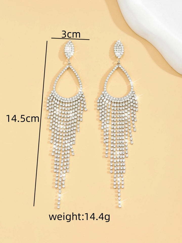 Women's Silver Luxury Exquisite Crystal Tassel Long Teardrop Earrings