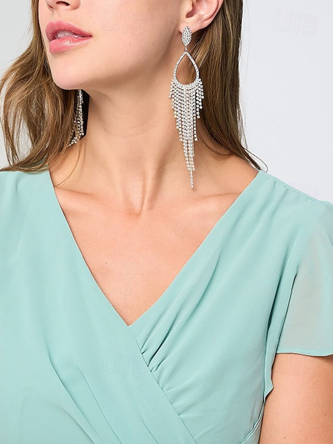 Women's Silver Luxury Exquisite Crystal Tassel Long Teardrop Earrings