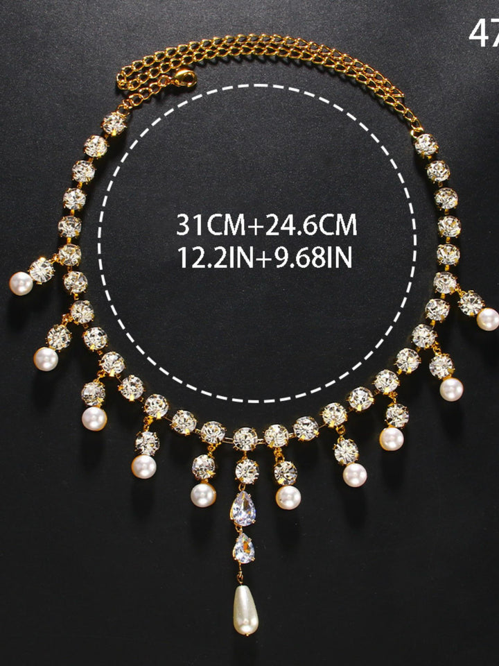 Fashion Simple Pearl Diamond Tassel Sparkling Necklace Accessories