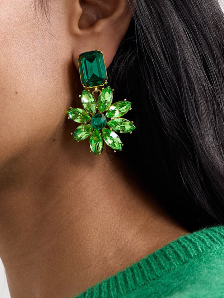 Women's Luxury High-end Emerald Crystal Flower Delicate Earrings