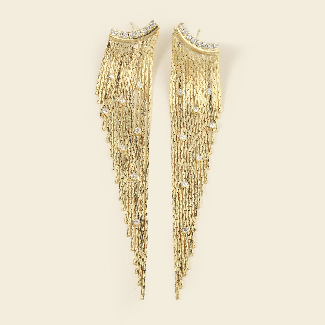 High-end Unique Asymmetrical Diamond Tassel Earrings