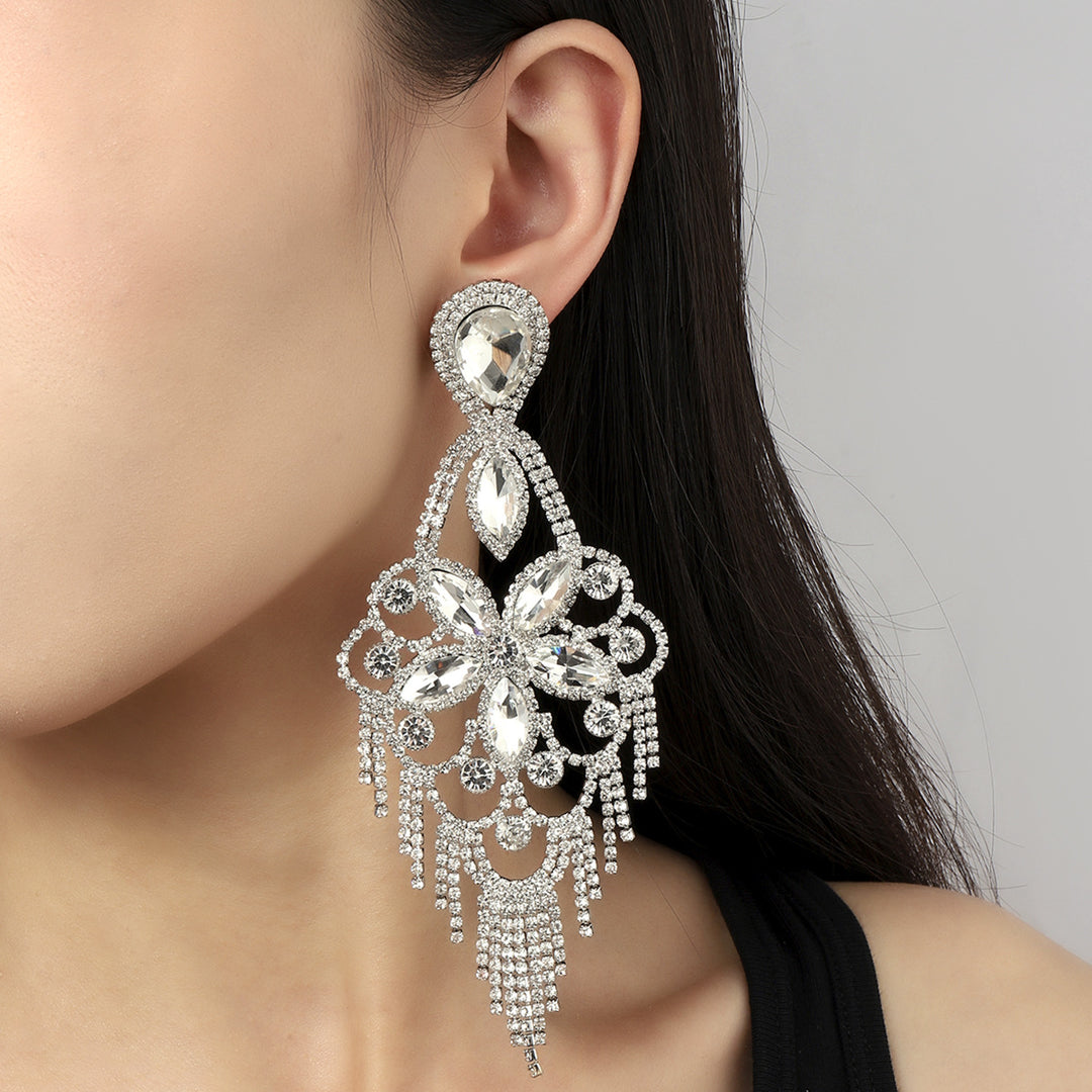 Fashion Exaggerated Rhinestone Elegant Flower Drop Earrings