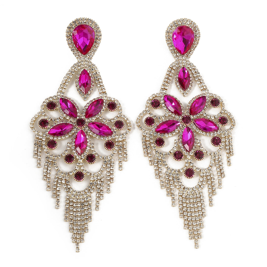 Fashion Exaggerated Rhinestone Elegant Flower Drop Earrings