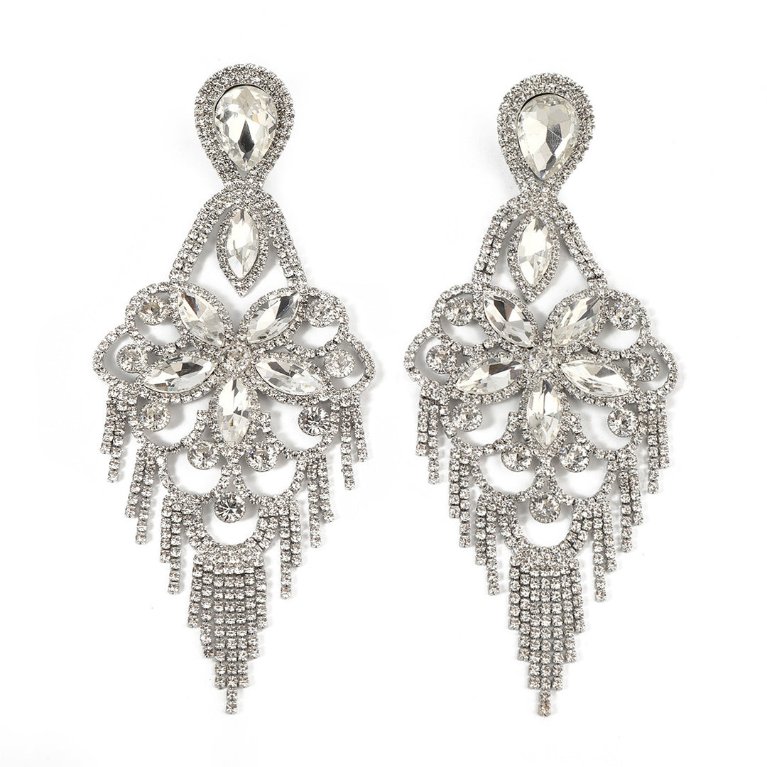 Fashion Exaggerated Rhinestone Elegant Flower Drop Earrings