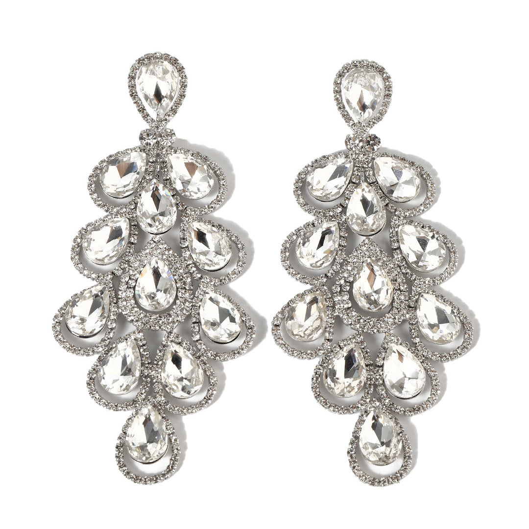 Stylish Exaggerated Rhinestone Luxury Long Drop Earrings