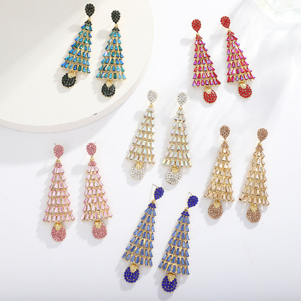 Sweet Christmas Rhinestone Tassel Stylish Long Earrings