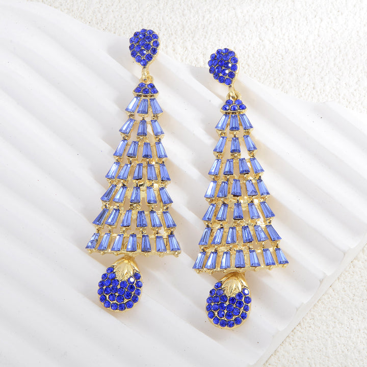 Sweet Christmas Rhinestone Tassel Stylish Long Earrings