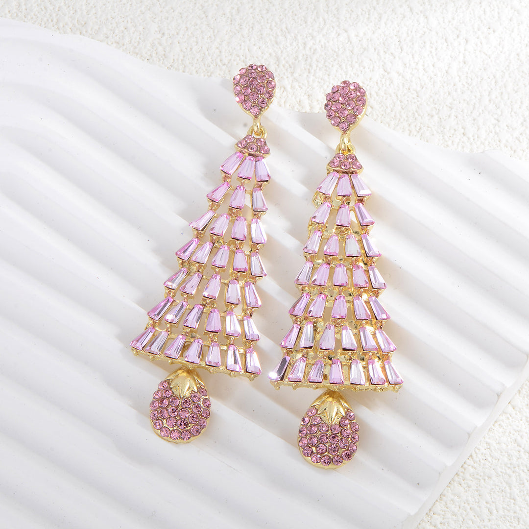 Sweet Christmas Rhinestone Tassel Stylish Long Earrings