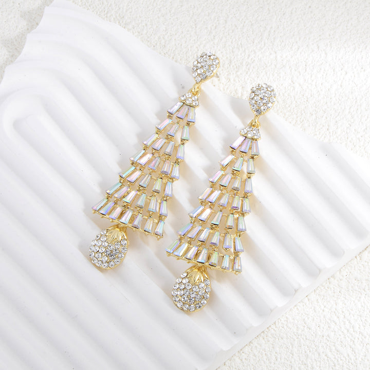 Sweet Christmas Rhinestone Tassel Stylish Long Earrings