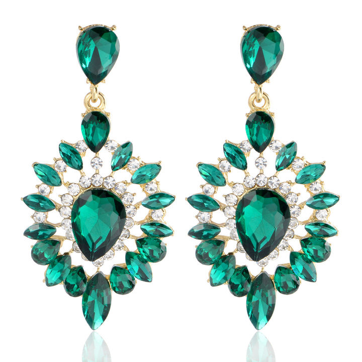 Noble Oval Green Rhinestone High End Drop Earrings