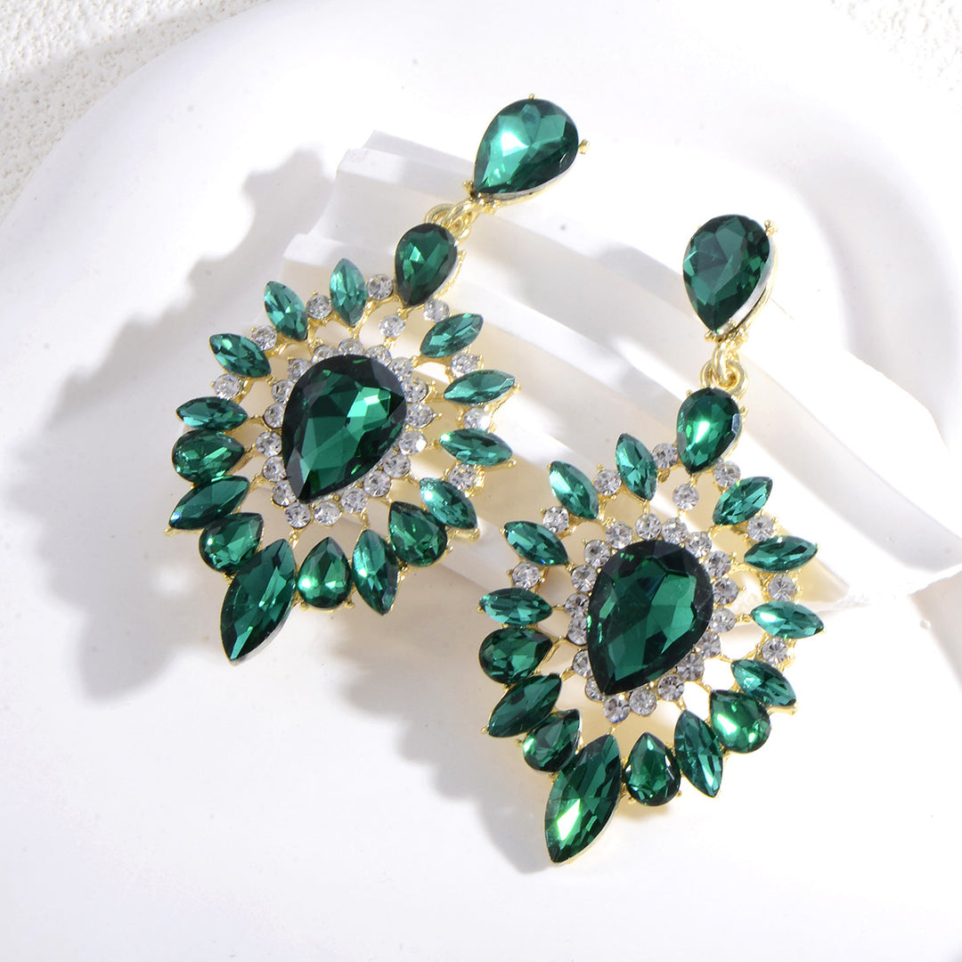 Noble Oval Green Rhinestone High End Drop Earrings