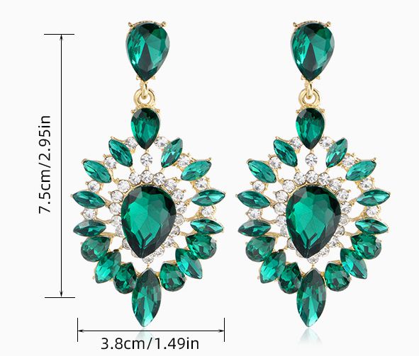 Noble Oval Green Rhinestone High End Drop Earrings