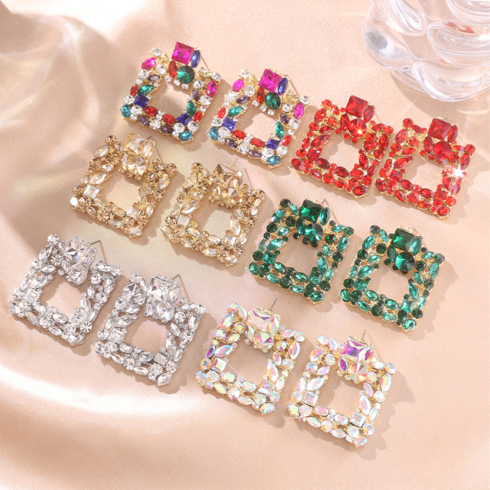 Exaggerated Square Alloy Rhinestone Large Fashion Earrings