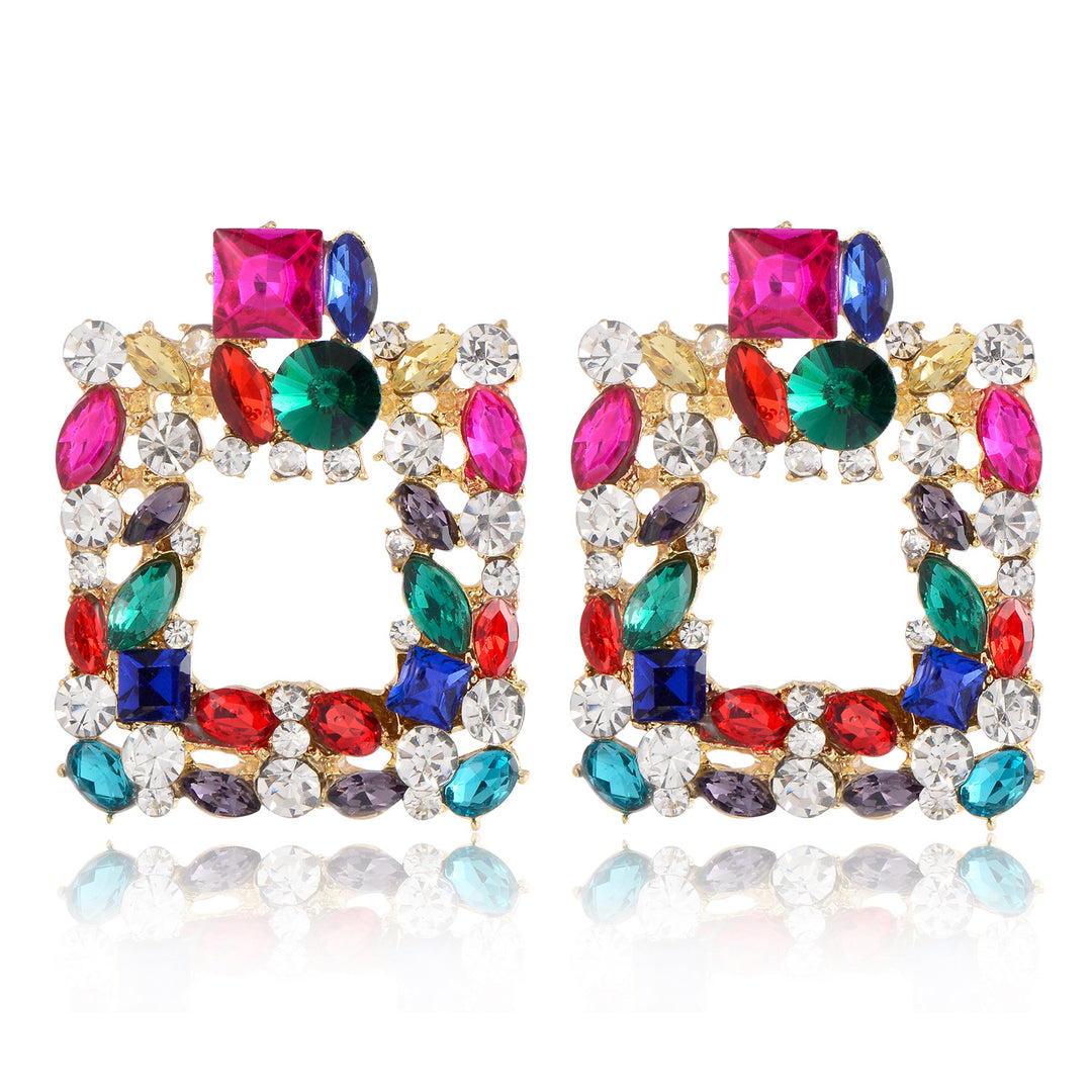 Exaggerated Square Alloy Rhinestone Large Fashion Earrings