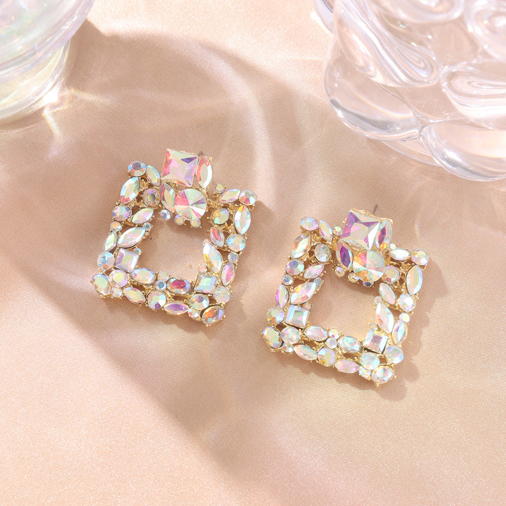 Exaggerated Square Alloy Rhinestone Large Fashion Earrings