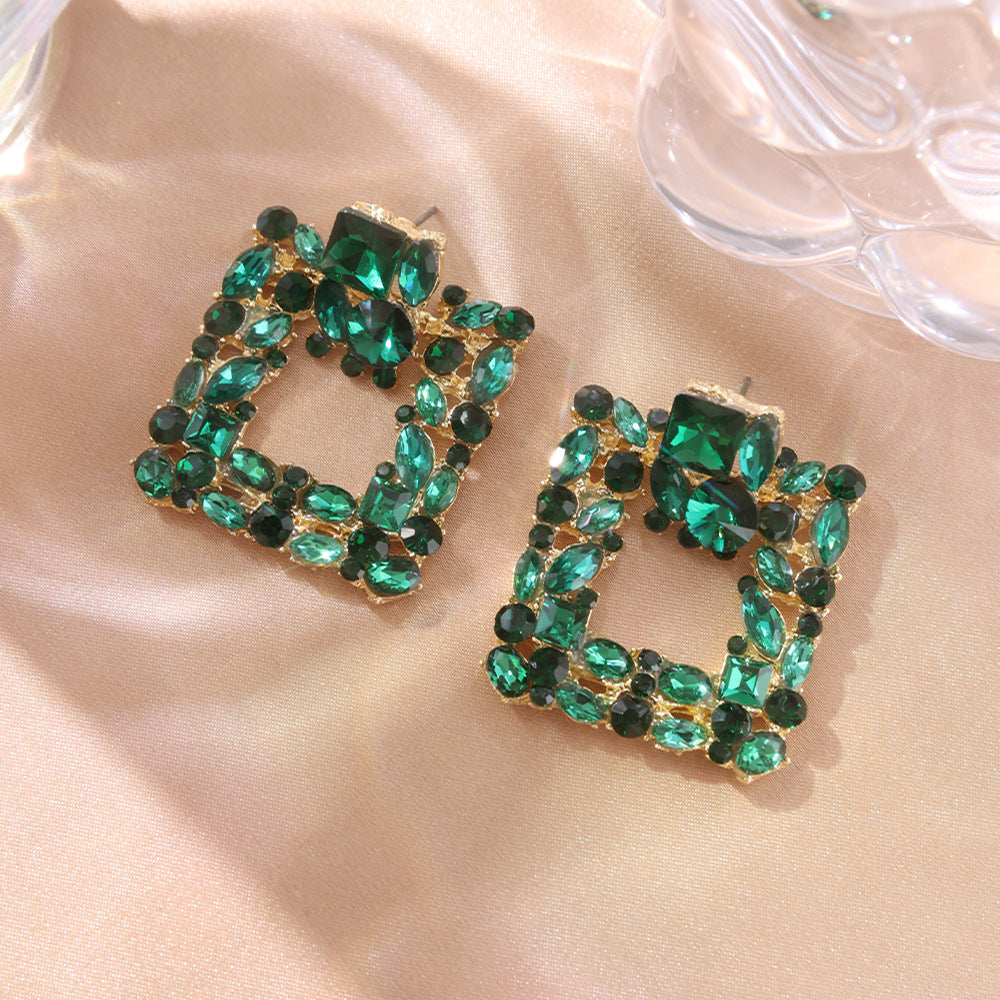 Exaggerated Square Alloy Rhinestone Large Fashion Earrings