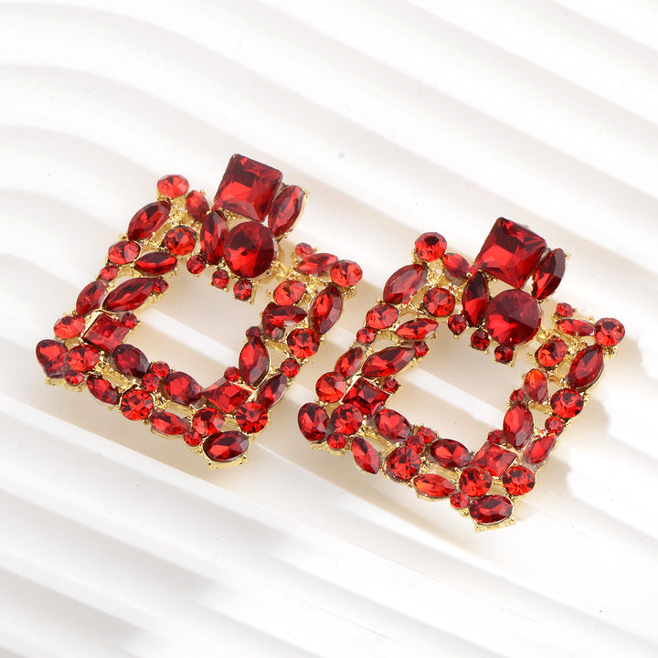 Exaggerated Square Alloy Rhinestone Large Fashion Earrings