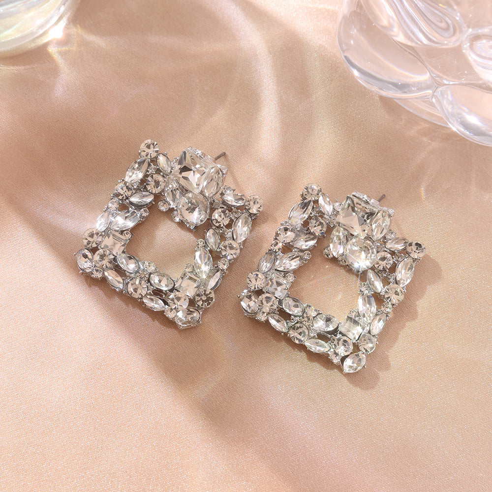 Exaggerated Square Alloy Rhinestone Large Fashion Earrings